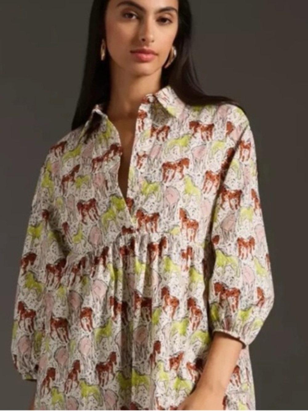 Anthropologie Maeve The Bettina Shirt Dress Horse Print Women's Size XS - Picture 3 of 8